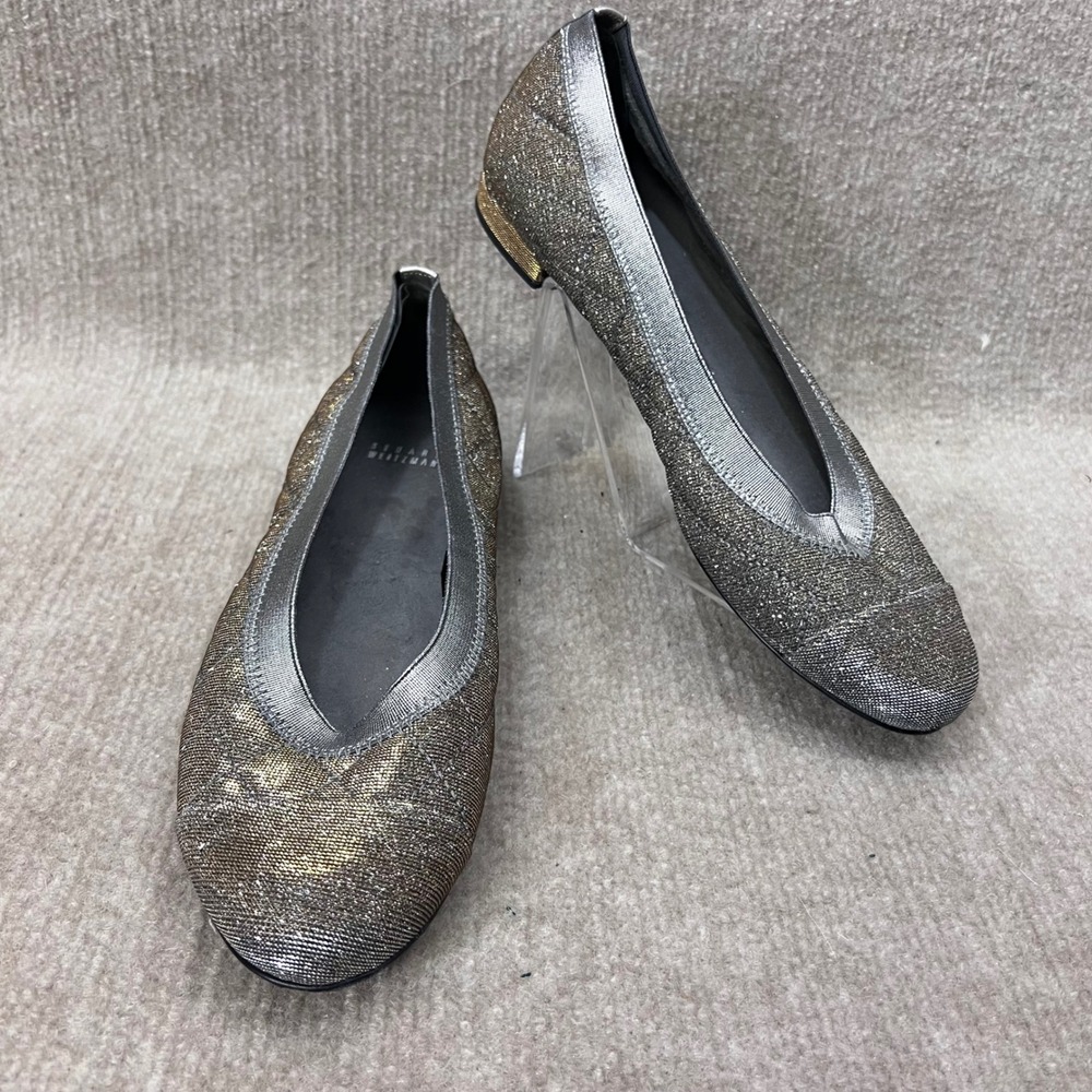 Stuart Weitzman Flats Women 9 SS Silver Gold Metallic Quilted Shimmer Party